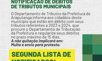 SEGUNDA LISTA DE NOTIFICAÇÃO | Débitos Municipais